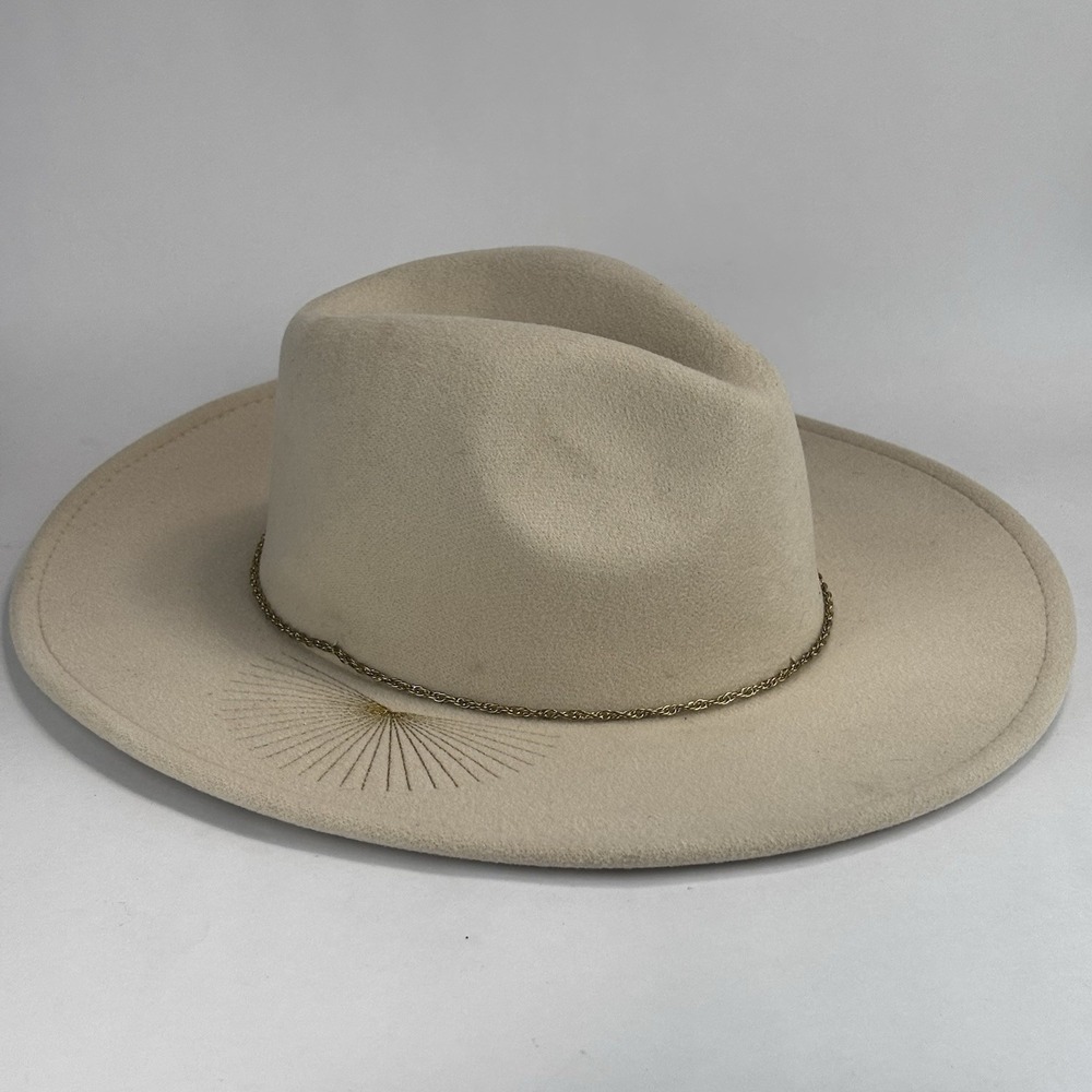 Wide Brim Women's Western Hat Sunburst Embroidered Beige Chic